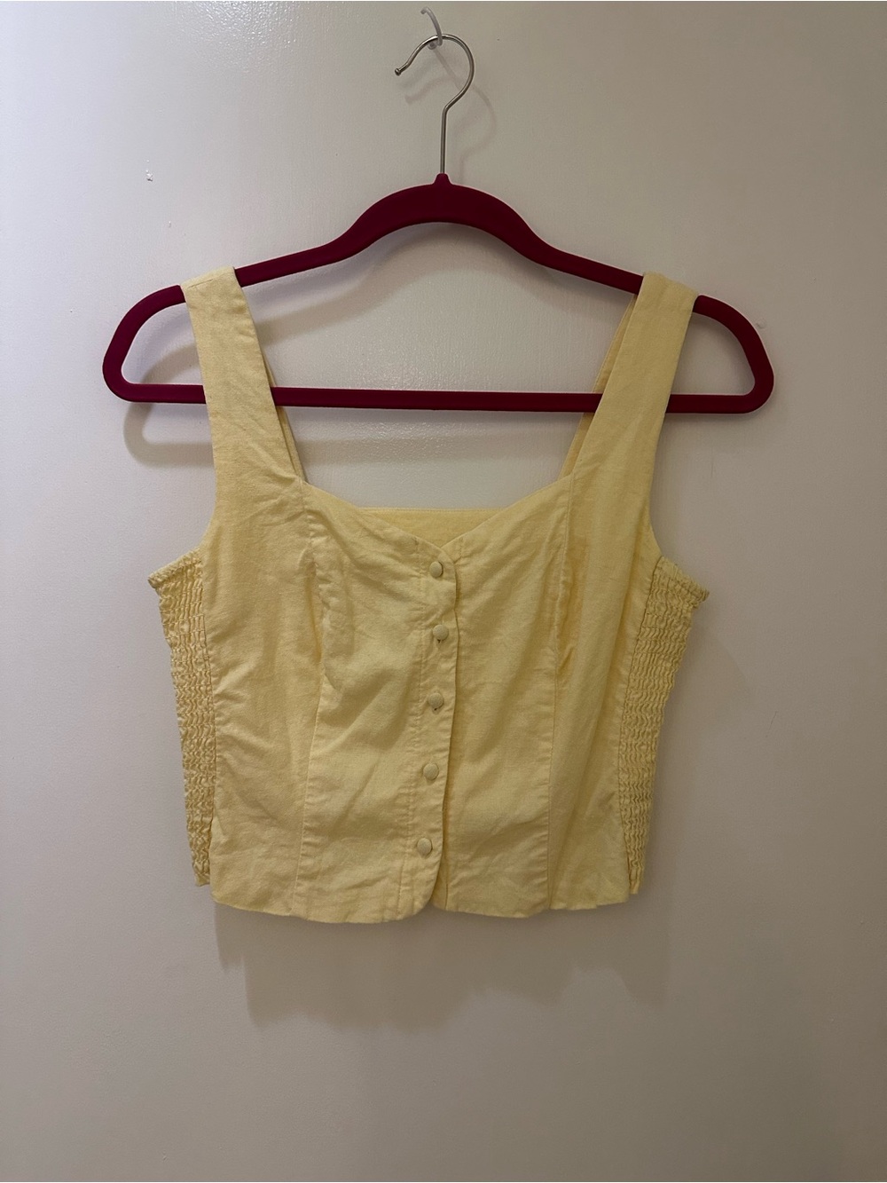 Old Navy Light Yellow Button-Front Crop Tank
